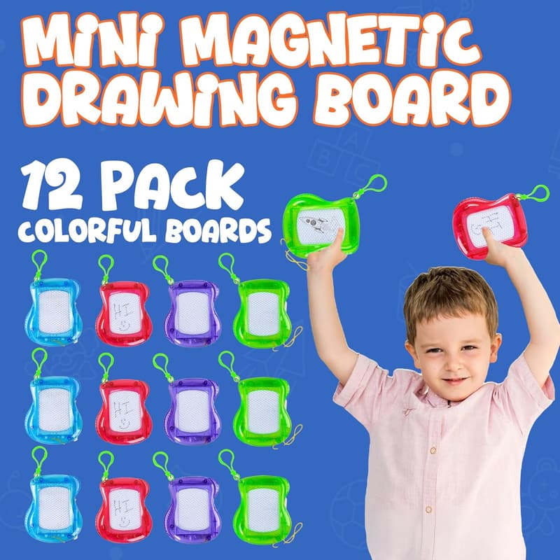 Kids Mini Magnetic Drawing Board Set - Erasable Sketch Pads (Pack of 12)