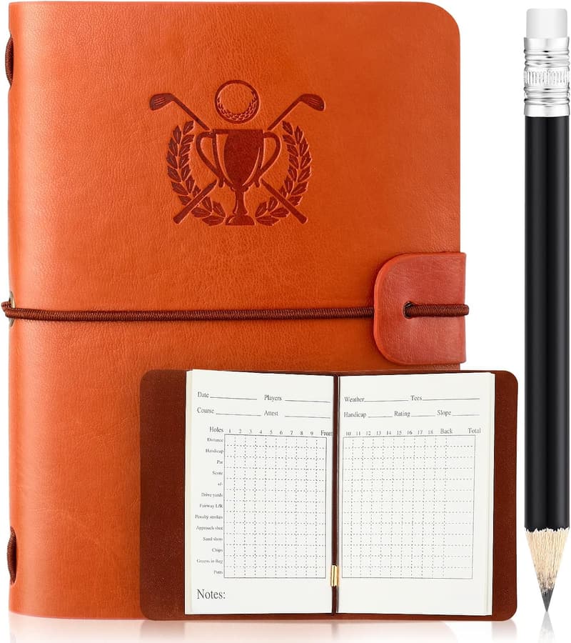 Leather Golf Scorecard Book with Pencil - Ideal Gift for Golfers