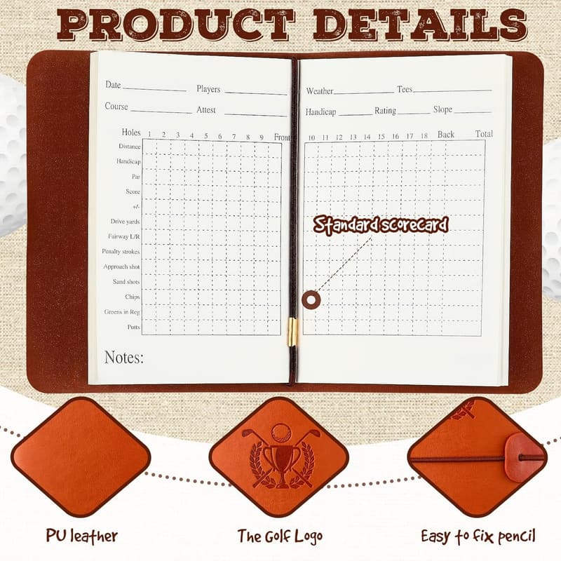 Leather Golf Scorecard Book with Pencil - Ideal Gift for Golfers