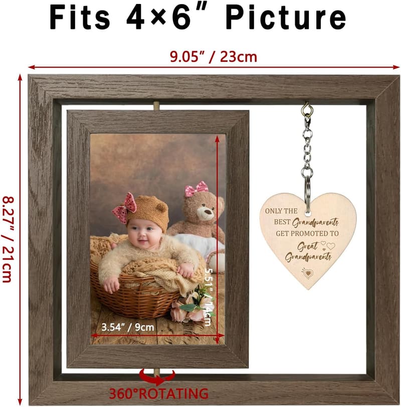 Great Grandparents' Gift - Rotating Wooden Photo Frame for 4x6 Photos