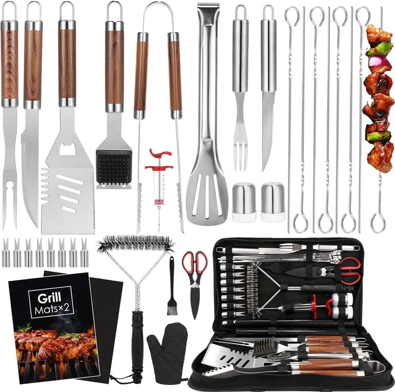 34-Piece BBQ Grill Tool Set - Stainless Steel Accessories for Men