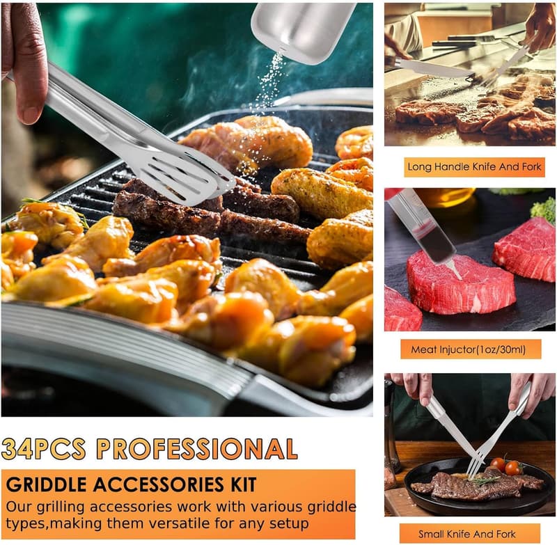 34-Piece BBQ Grill Tool Set - Stainless Steel Accessories for Men