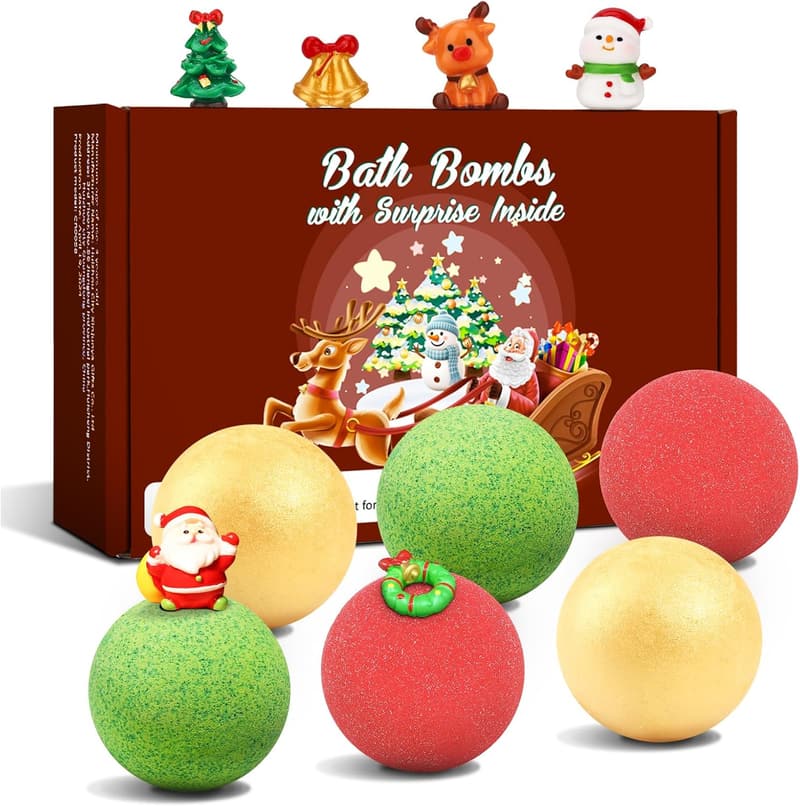 Christmas Bath Bombs for Kids with Surprise Toys, 6 Pack