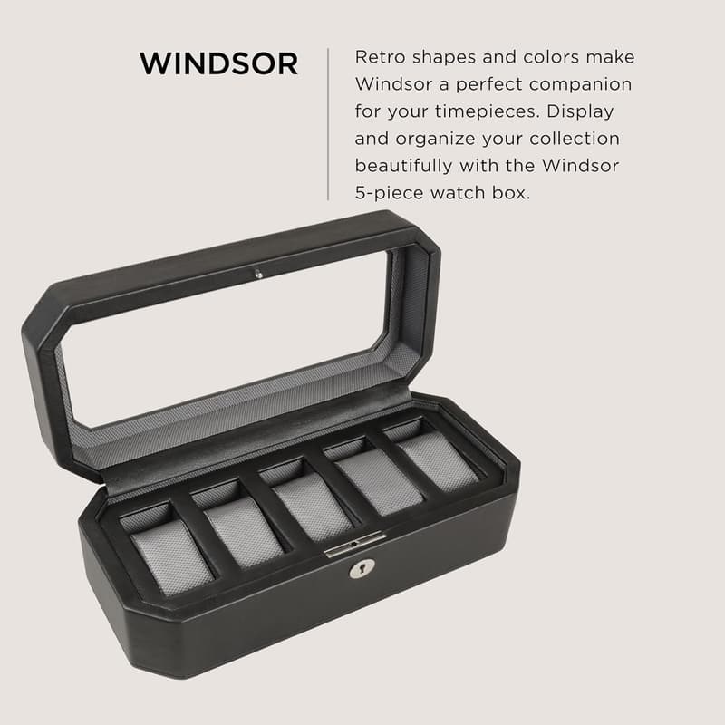 WOLF Windsor 5-Piece Vegan Leather Watch Box in Black