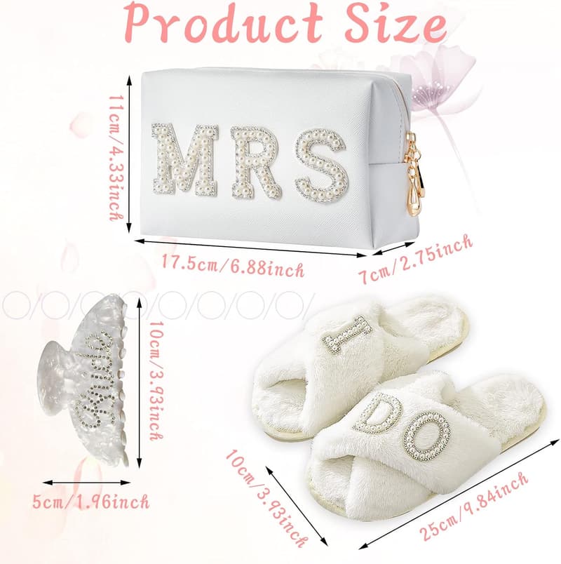 Bride-To-Be Gift Set - Makeup Bag, Slippers, Robe, Hair Clip