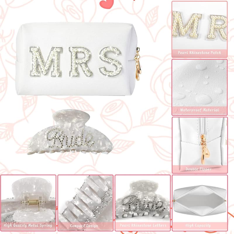 Bride-To-Be Gift Set - Makeup Bag, Slippers, Robe, Hair Clip