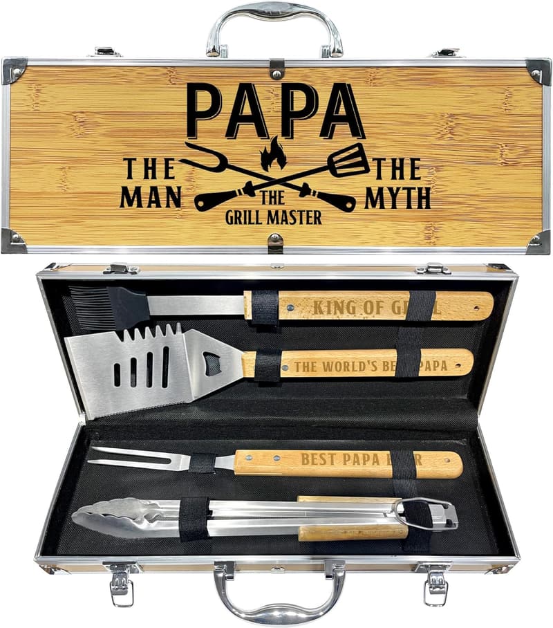 Father's Day Heavy-Duty Wooden BBQ Tool Set for Grandpa
