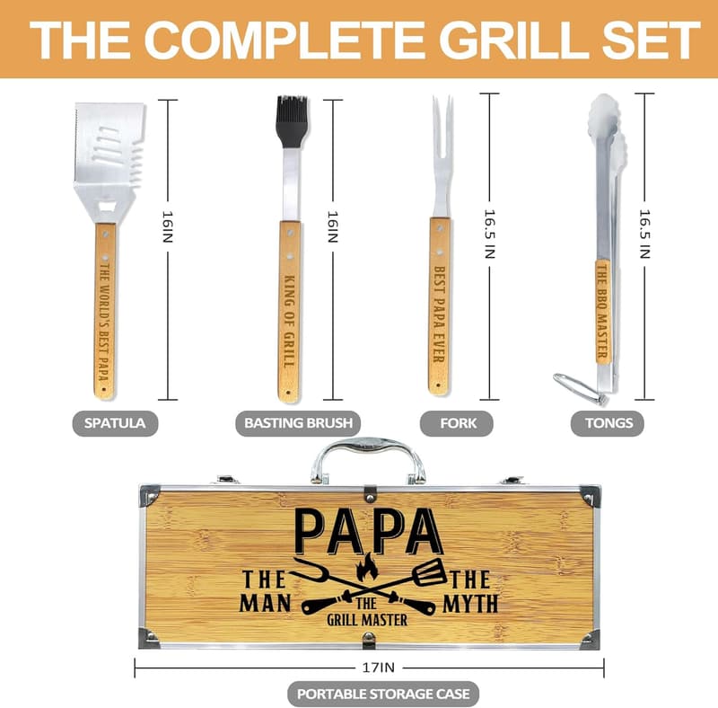 Father's Day Heavy-Duty Wooden BBQ Tool Set for Grandpa