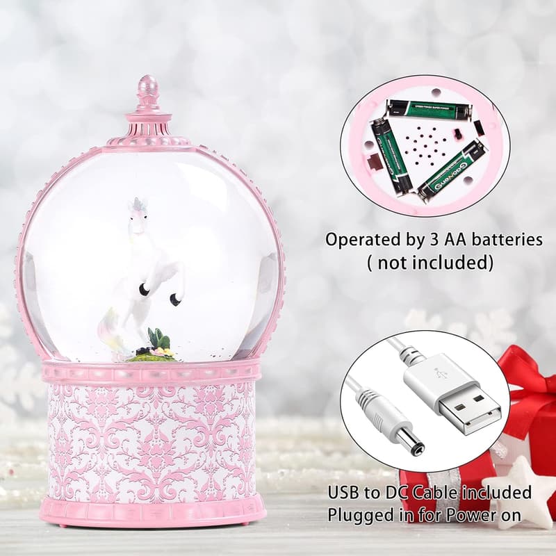 Lighted Unicorn Musical Snow Globe for Girls & Women