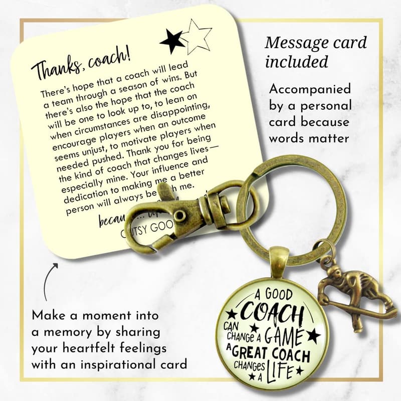 Thank You Coach Keychain - Handmade Bronze Hockey Pendant