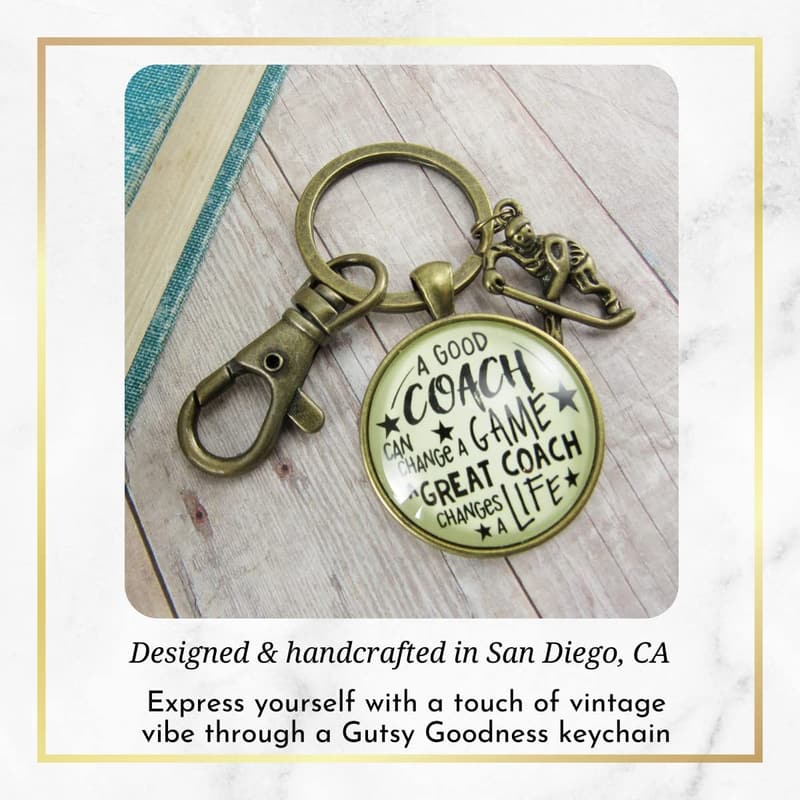 Thank You Coach Keychain - Handmade Bronze Hockey Pendant