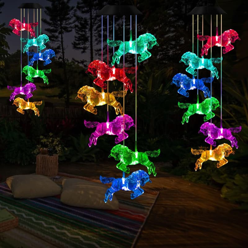 Color Changing Solar Horse Wind Chimes - Outdoor Garden Decor
