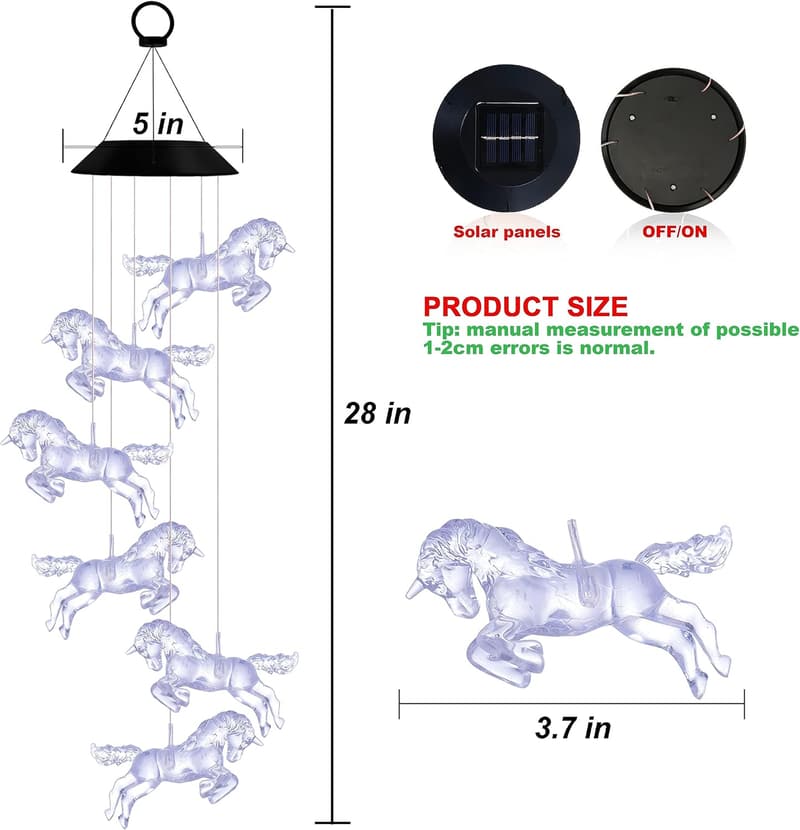 Color Changing Solar Horse Wind Chimes - Outdoor Garden Decor