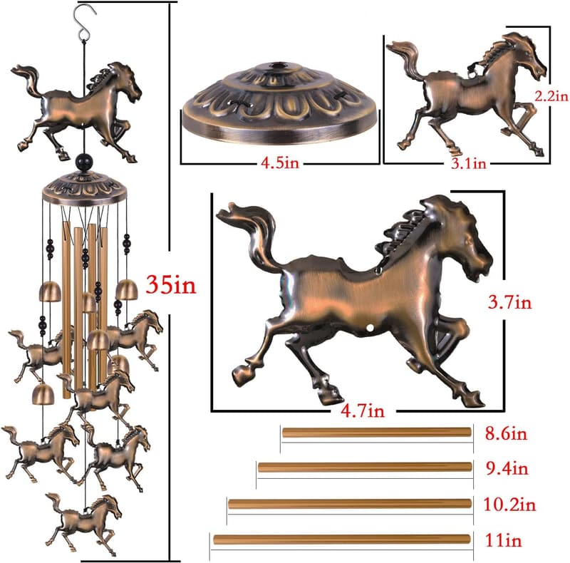 Horse Bronze Wind Chime for Outdoor Garden Decoration