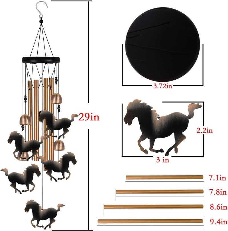 Horse Wind Chime – Bronze Outdoor Decoration for Mom