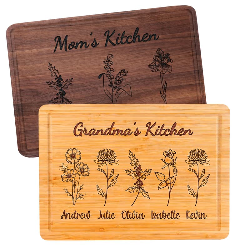 Personalized Birth Flower Cutting Board for Mom and Grandma