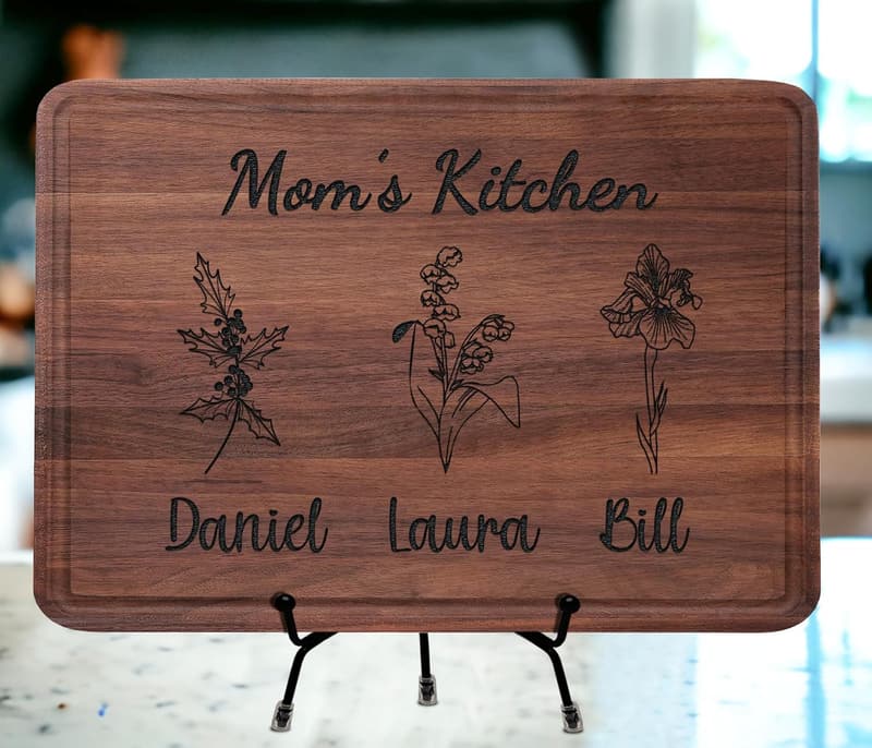 Personalized Birth Flower Cutting Board for Mom and Grandma
