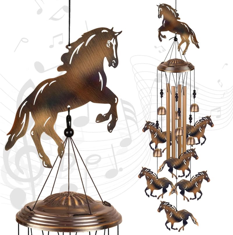 Bronze Horse Wind Chimes - Retro Garden Decor Gift for Women