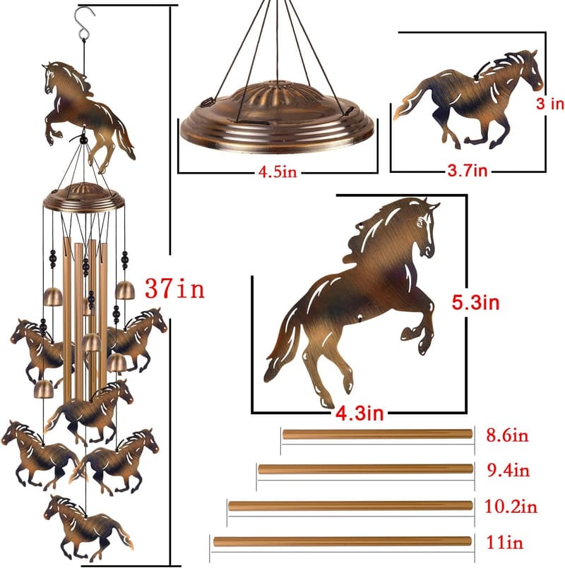 Bronze Horse Wind Chimes - Retro Garden Decor Gift for Women