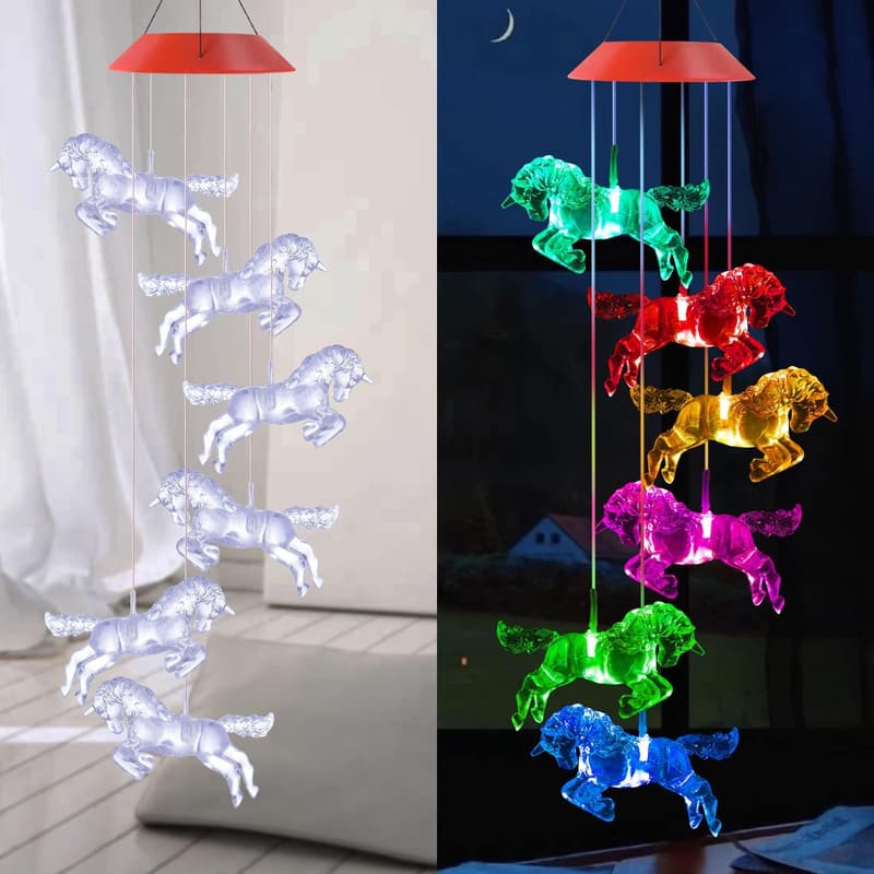 Color Changing Solar Horse Wind Chime for Outdoor Decor