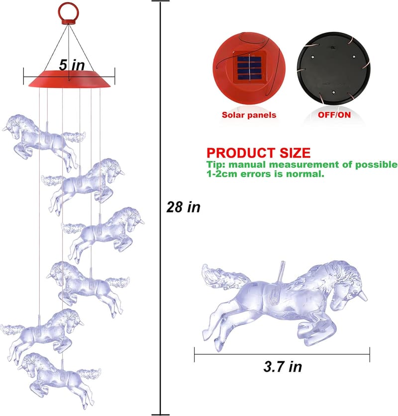 Color Changing Solar Horse Wind Chime for Outdoor Decor