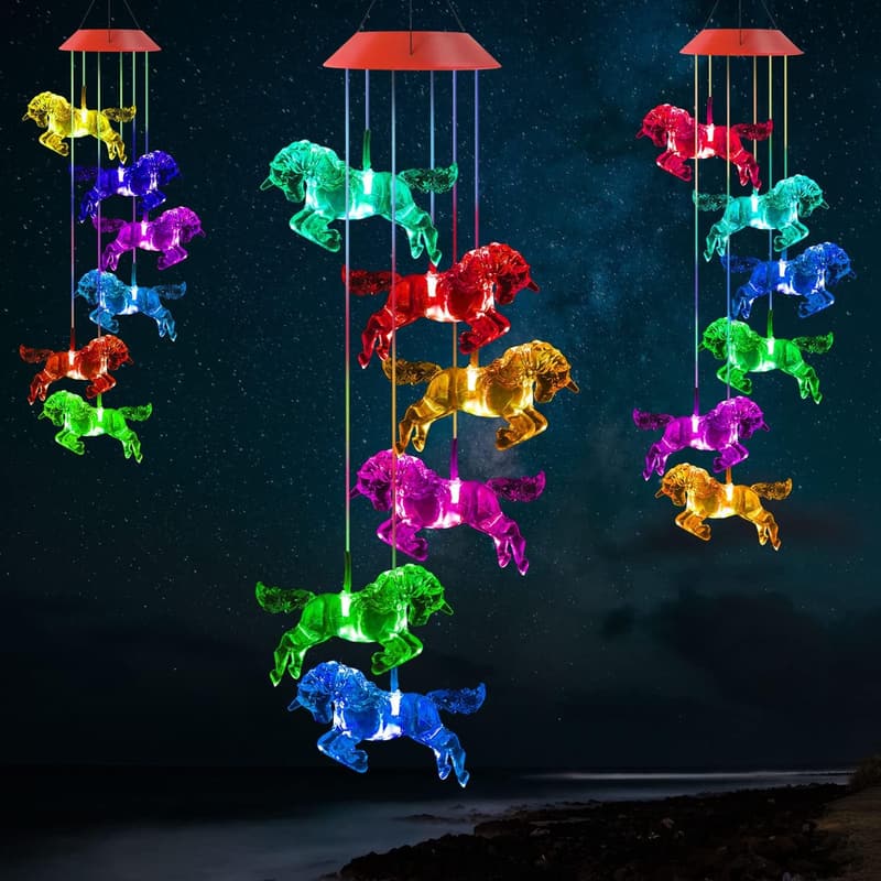 Color Changing Solar Horse Wind Chime for Outdoor Decor