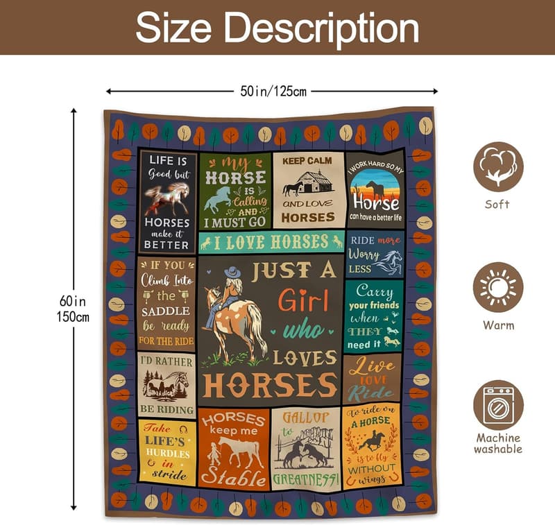Horse-Themed Blanket for Women - Equestrian Gifts 60