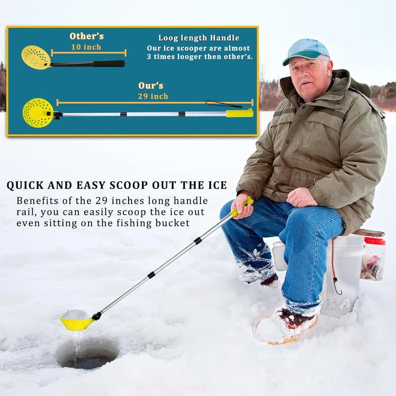 Ice Fishing Scoop Skimmer - Retractable, Long Handle
