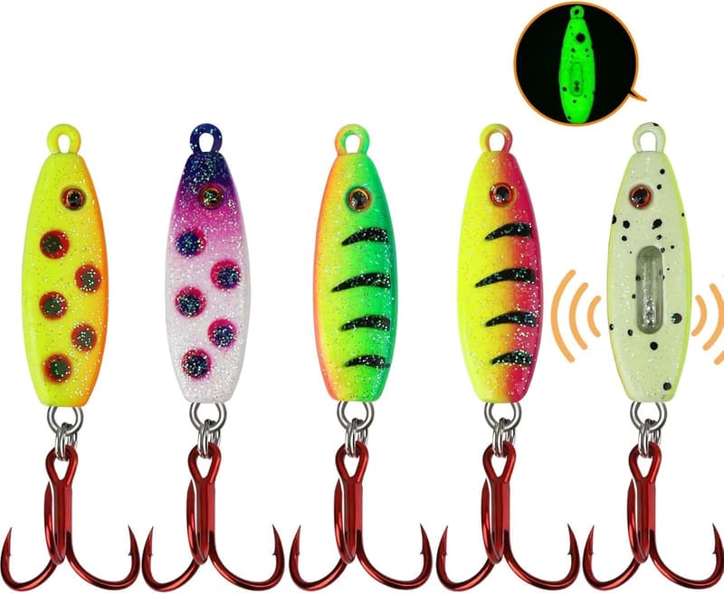 Ice Fishing Lures Kit - Rattling Glow Jigs for Bass & Panfish