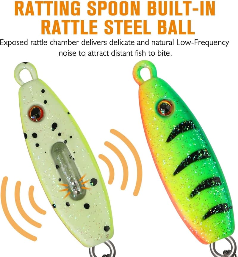 Ice Fishing Lures Kit - Rattling Glow Jigs for Bass & Panfish