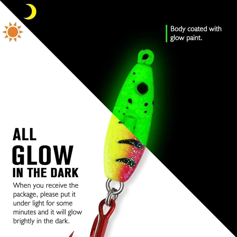 Ice Fishing Lures Kit - Rattling Glow Jigs for Bass & Panfish