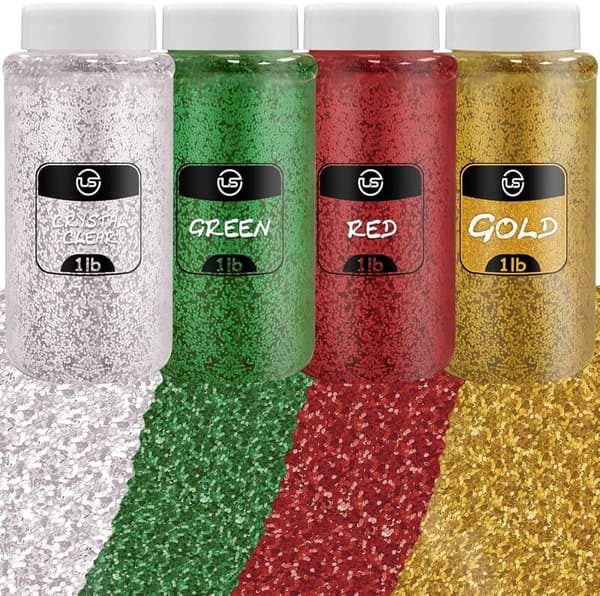 Christmas Fine Glitter Pack - 1 LB Bulk, 4 Colors for Crafts