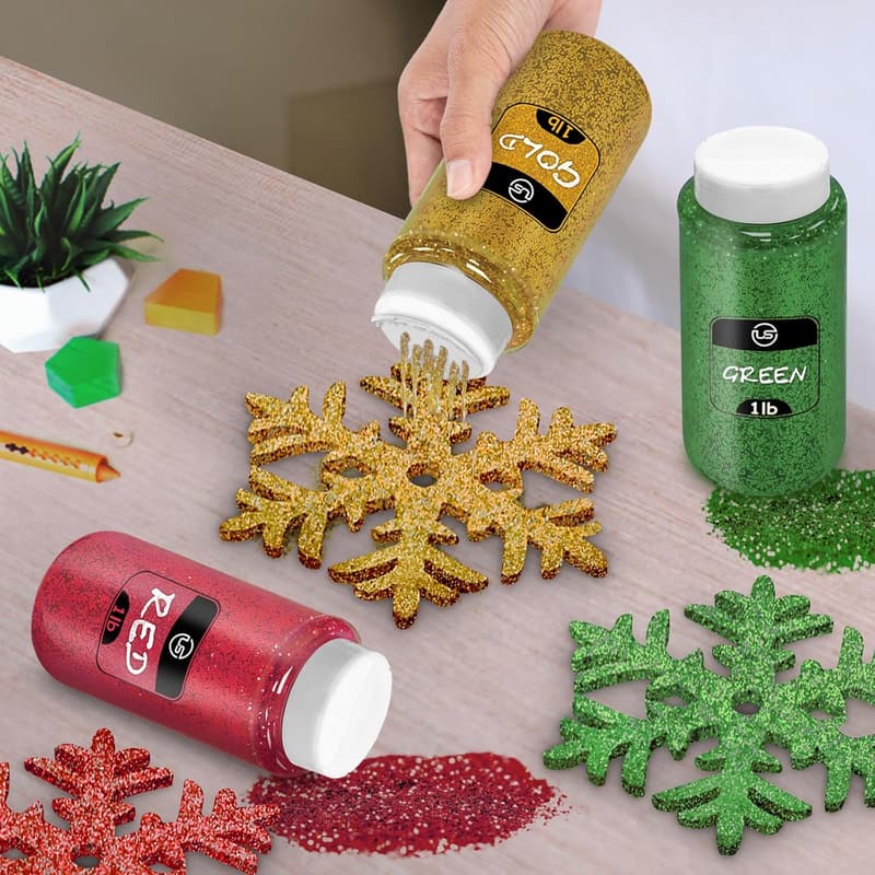 Christmas Fine Glitter Pack - 1 LB Bulk, 4 Colors for Crafts