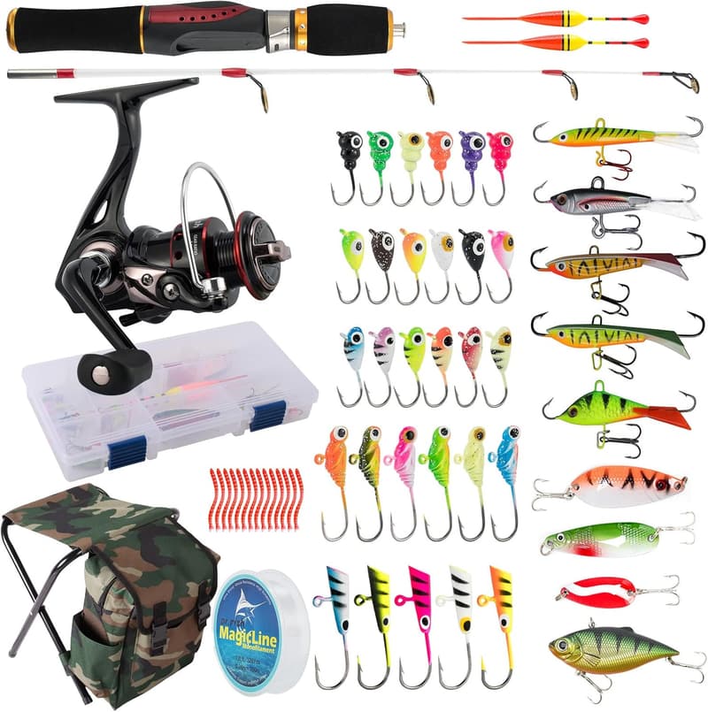 Ice Fishing Rod and Reel Combo with Backpack and Accessories
