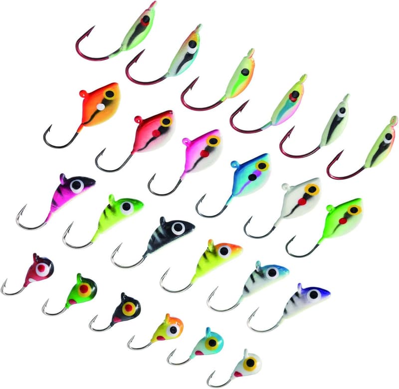 Ice Fishing Lure Kit with Glowing Jigs and Tackle Box
