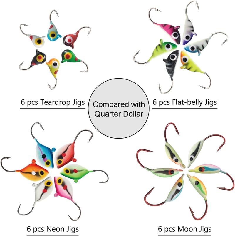Ice Fishing Lure Kit with Glowing Jigs and Tackle Box