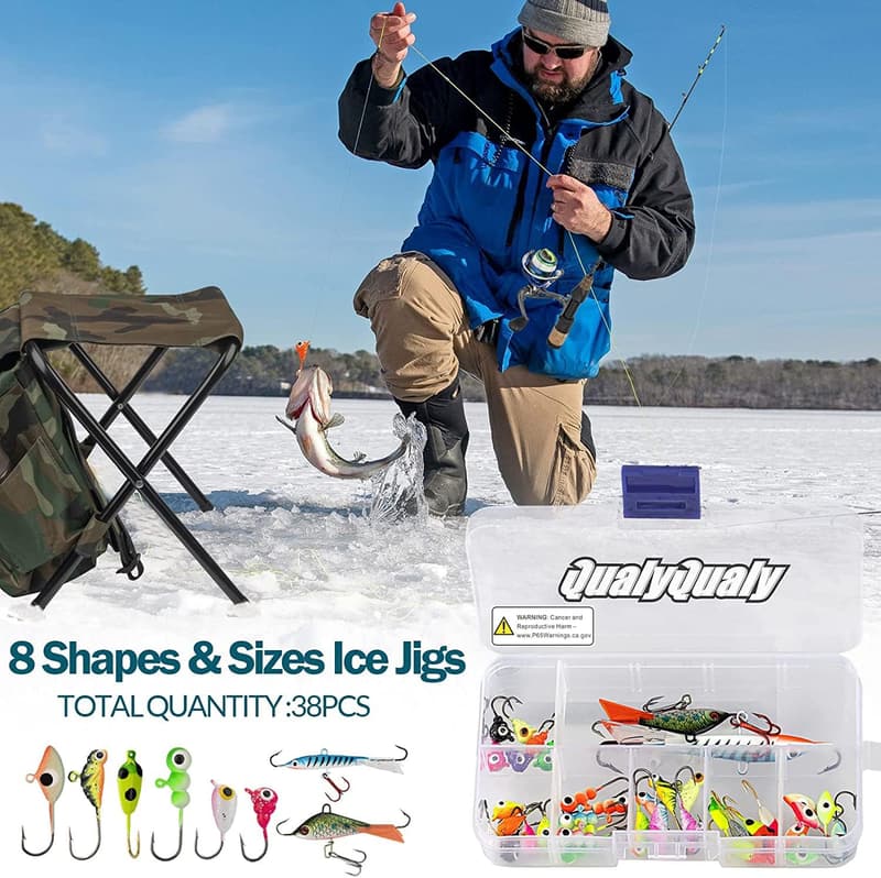 Complete Ice Fishing Gear Set with Rod, Reel, Backpack, and Jigs