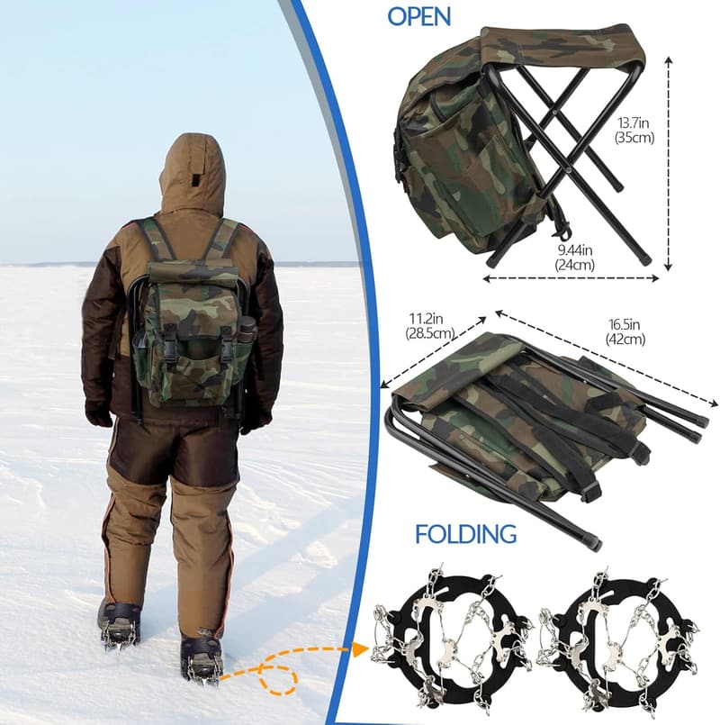 Complete Ice Fishing Gear Set with Rod, Reel, Backpack, and Jigs
