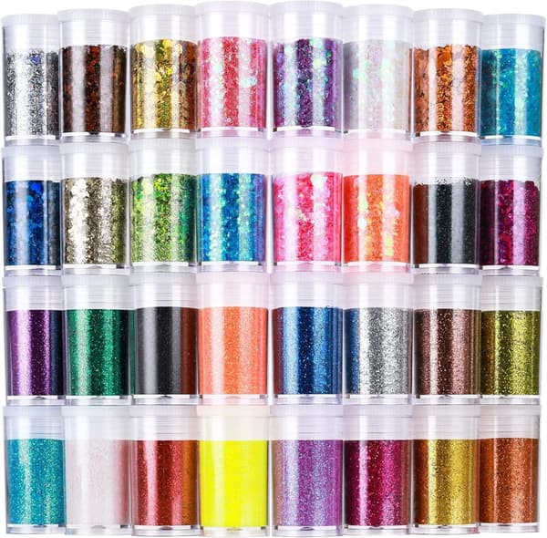 Glitter Craft Supply Set – 32 Jars Holographic & Chunky Glitter