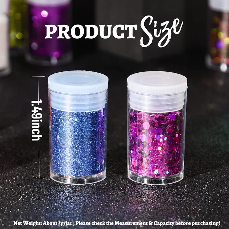Glitter Craft Supply Set – 32 Jars Holographic & Chunky Glitter