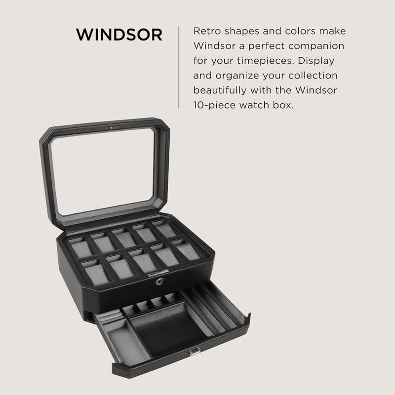 WOLF Windsor 10-Piece Vegan Leather Watch Box with Drawer