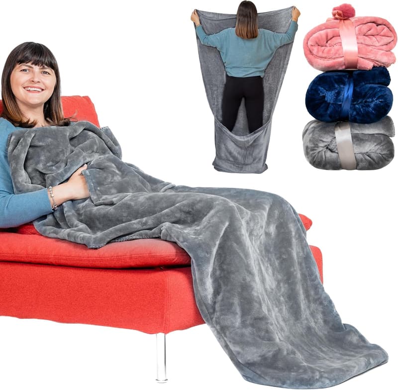Father's Day Fleece Pocket Blanket for Gamers - Silver Grey