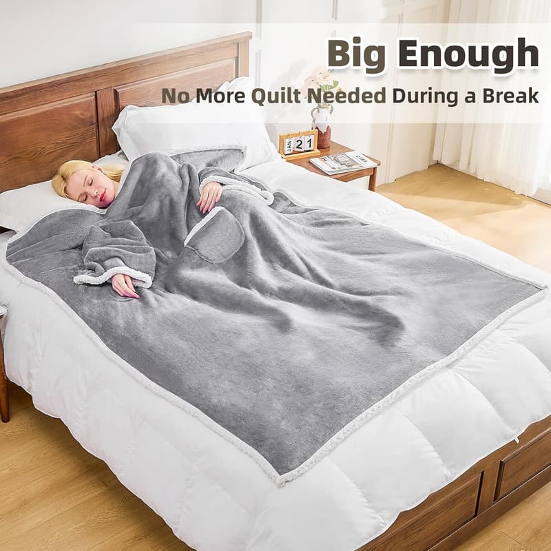 Cozy Sherpa Wearable Blanket with Sleeves for Adults