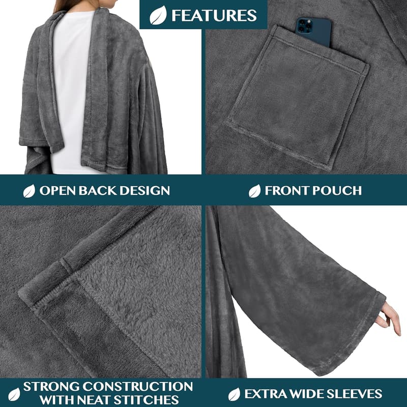 Christmas Gift: PAVILIA Cozy Fleece Wearable Blanket with Sleeves