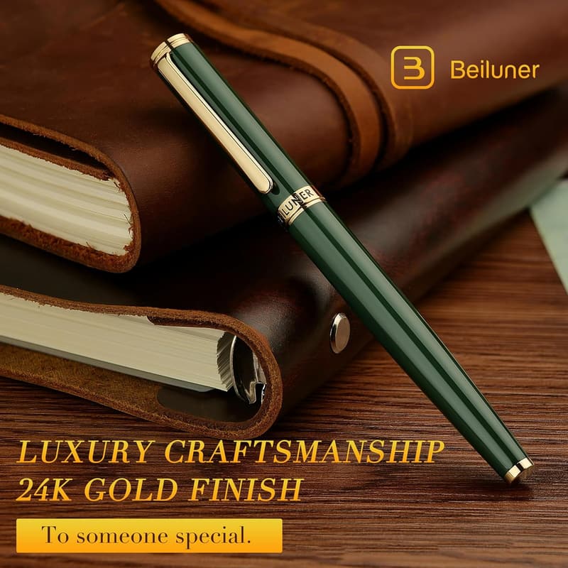 Luxury British Racing Green Fountain Pen with 24K Gold Accents