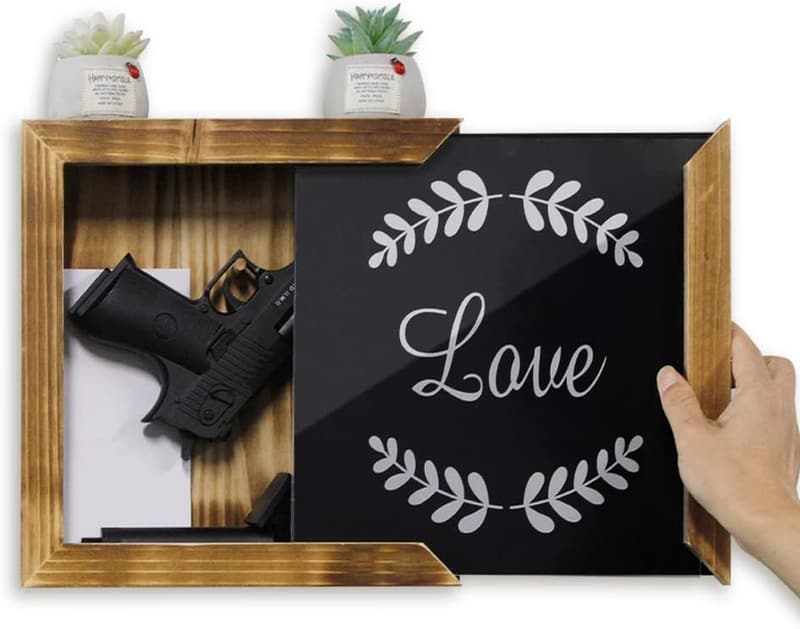 Wooden Gun Storage Box with Picture Frame - Concealment Safe