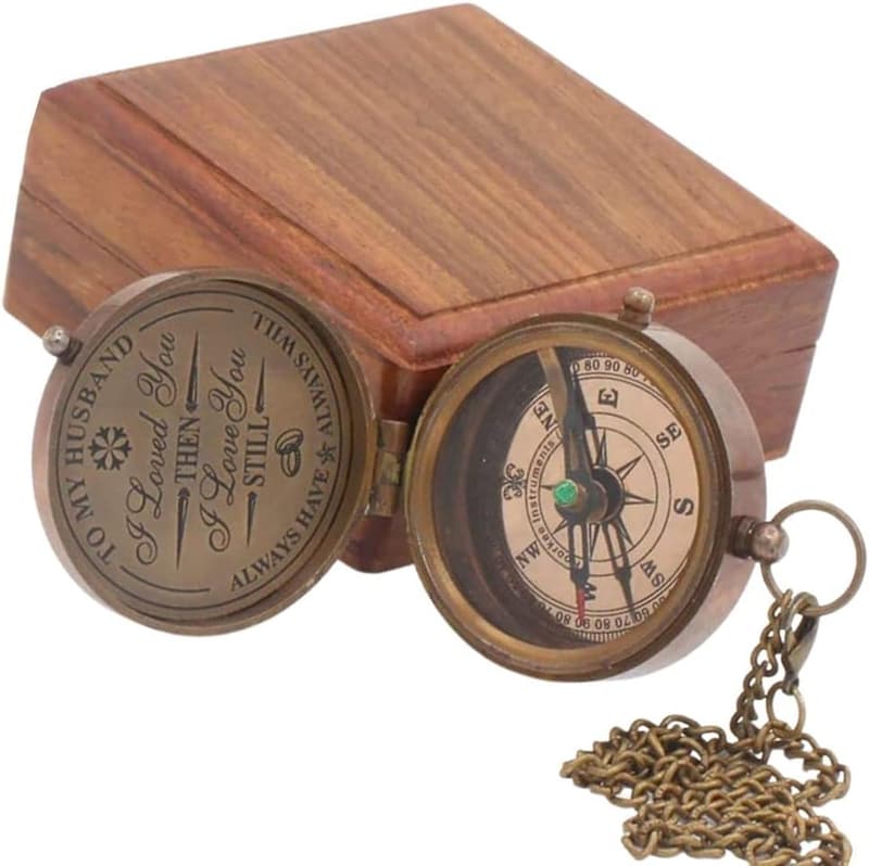 Engraved Brass Compass Gift for Husband - Romantic Keepsake
