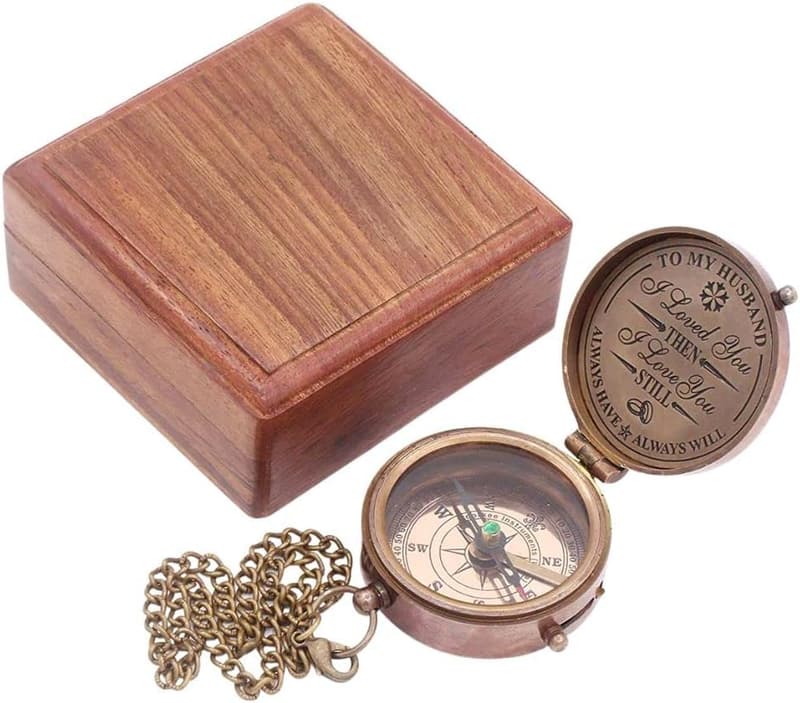 Engraved Brass Compass Gift for Husband - Romantic Keepsake