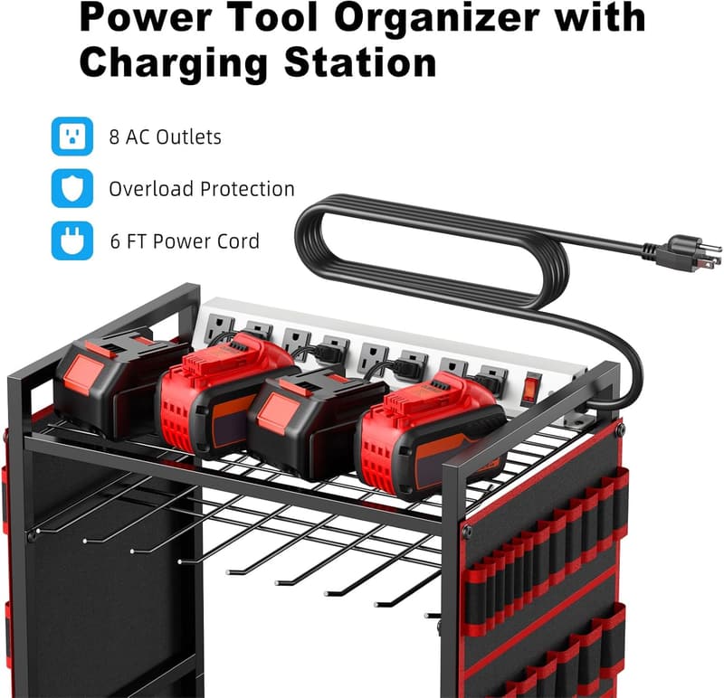 Heavy-Duty Rolling Tool Organizer Cart with Charging Station