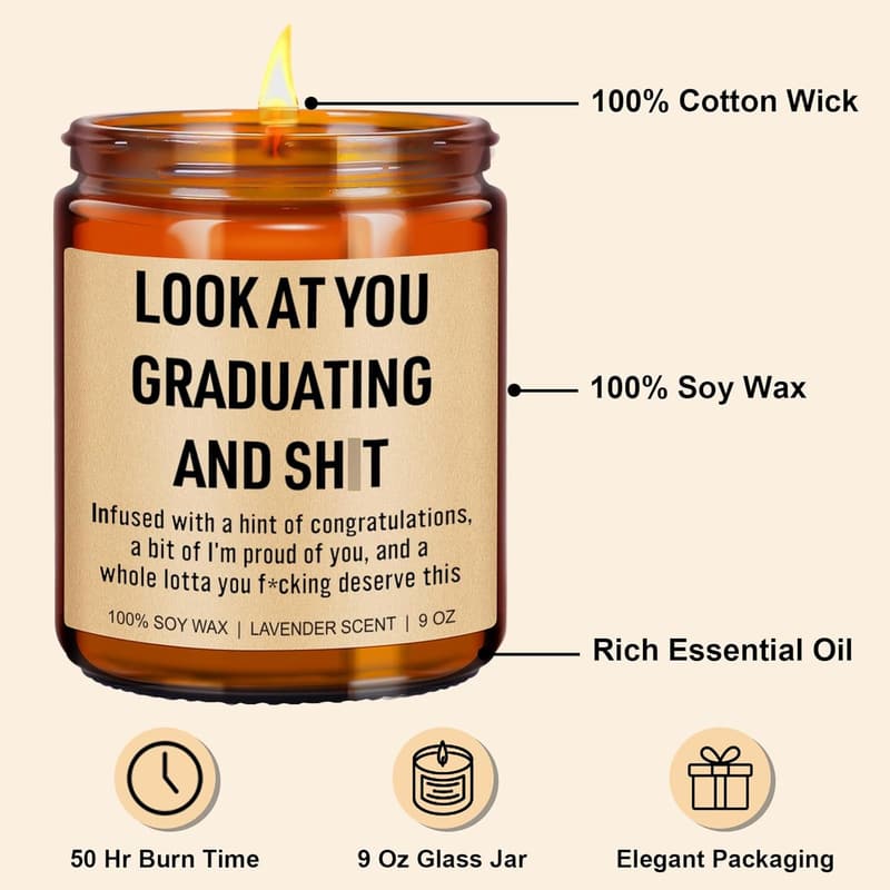 Graduation Candle - 9 oz Funny Gift for Her & Him